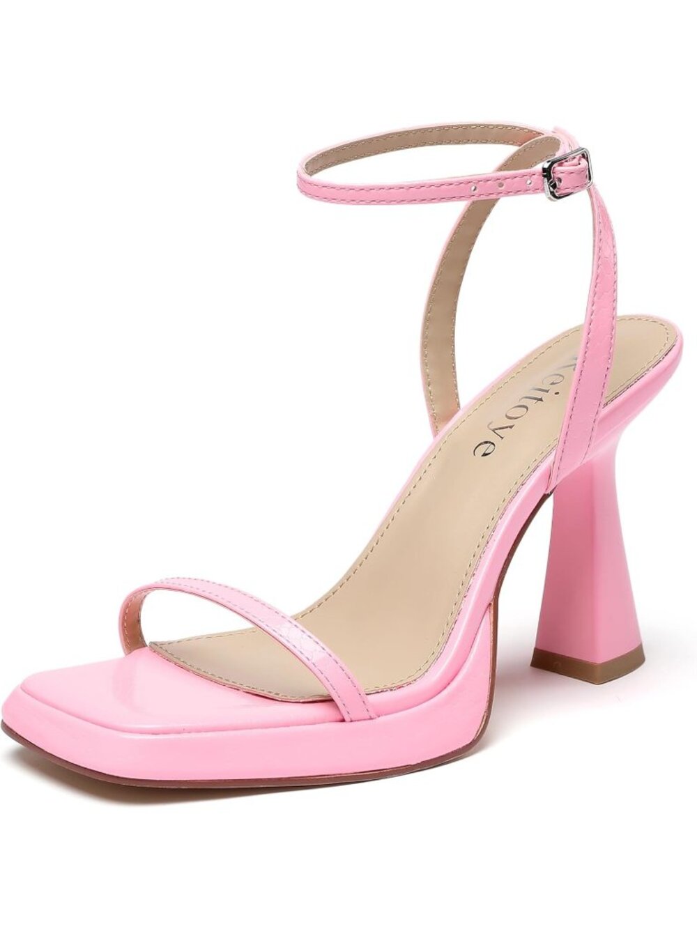 Women's Hot Pink Chunky Square Toe Heel Sandals Block High Ankle Strap Heels